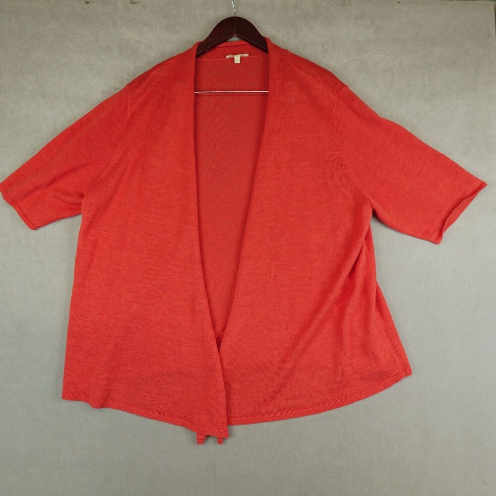 EILEEN FISHER Open Cardigan Top 100% Linen Womens Red Size 2X Plus